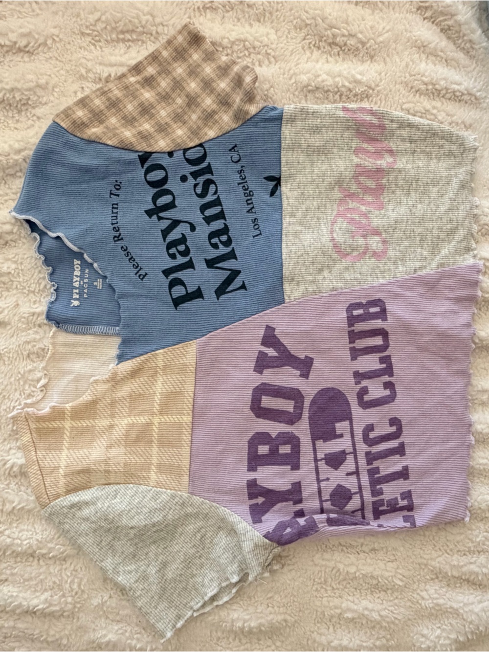 Playboy by PacSun Patchwork Graphic Baby Tee Crop Top Size S